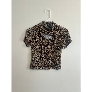 Forever 21 Leopard Print Cutout Mock Neck Top Size M